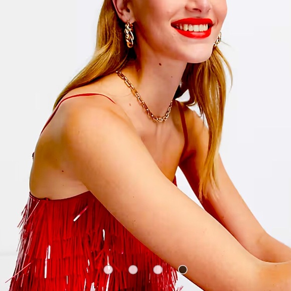 NWT ASOS DESIGN shard detail midi dress with sheer waist detail in red size US 4 - Picture 6 of 9